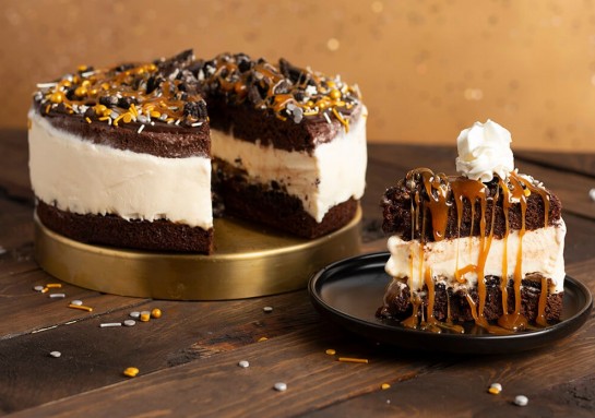 Duncan Hines® Salted Caramel Brownie Ice Cream Cake
